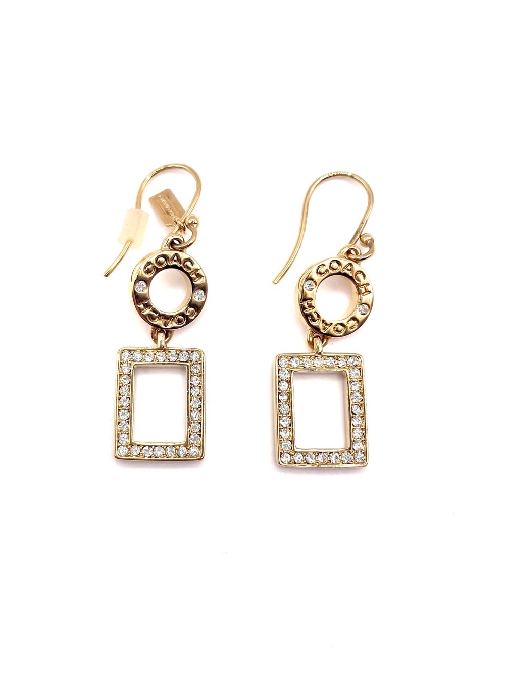 Coach Gold-Tone Crystal Open Rectangle Drop Earrings